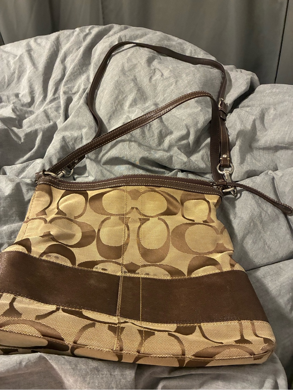 Fair Condition-Coach Signature Stripe Crossbody
